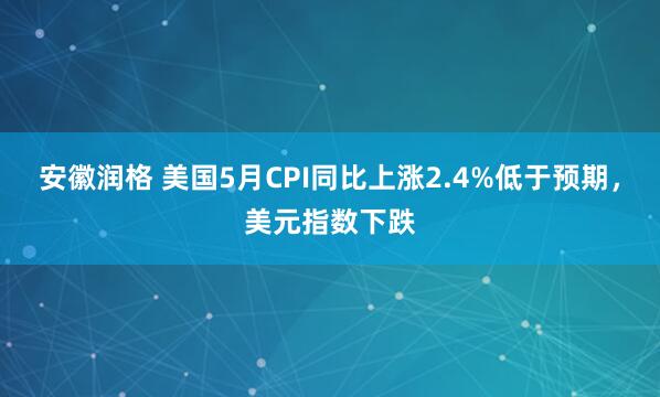 安徽润格 美国5月CPI同比上涨2.4%低于预期，美元指数下跌